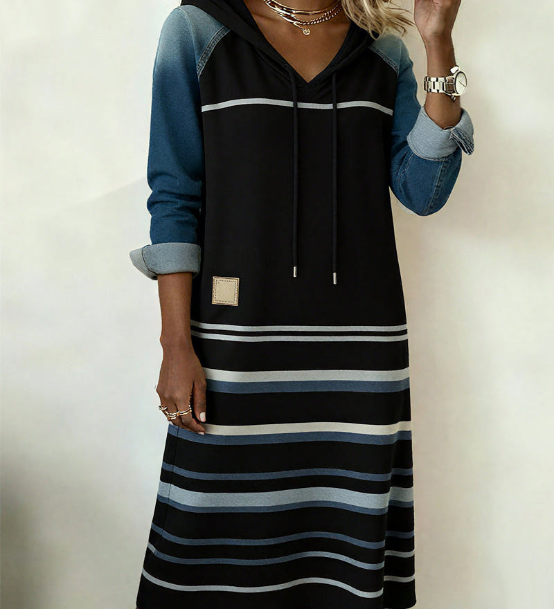 Camila | Striped Hooded Dress with Colour Mix