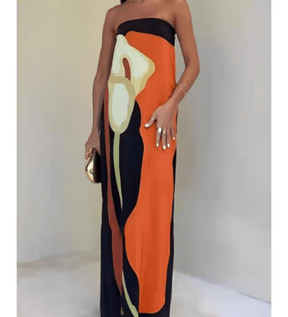 Ursula | Maxi-Abendkleid mit Print ärmellos aus Stil costiero