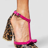 Jodie - Green Leopard Print Sandals with Colourful Detail