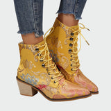 Hannah - Floral Faux Leather Ankle Boots