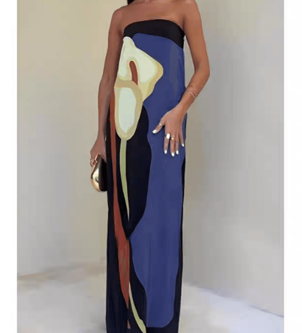 Ursula | Maxi-Abendkleid mit Print ärmellos aus Stil costiero