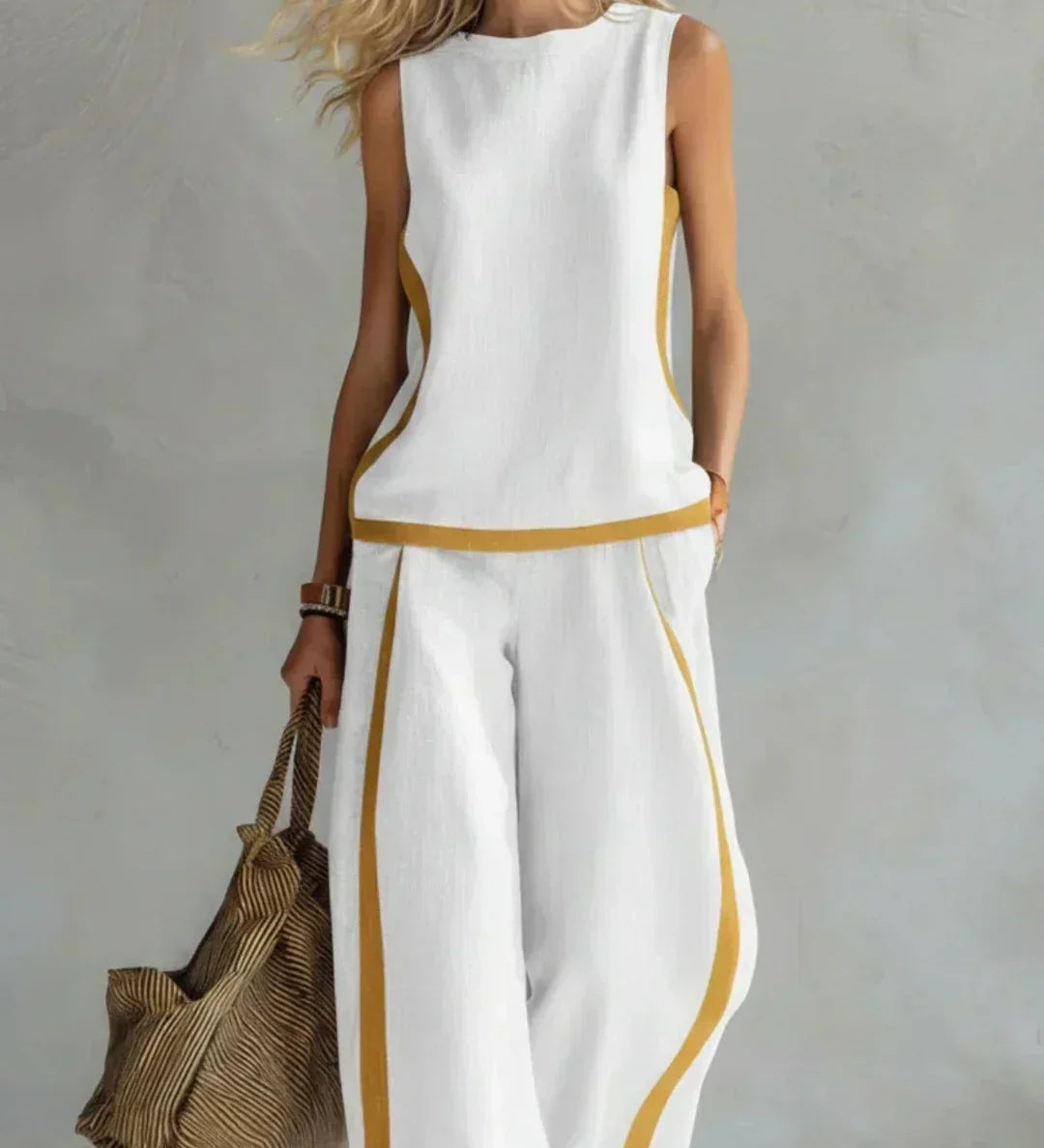 Ursula - Elegant and Casual Gilet and Trousers Set with Bicolour Finishes