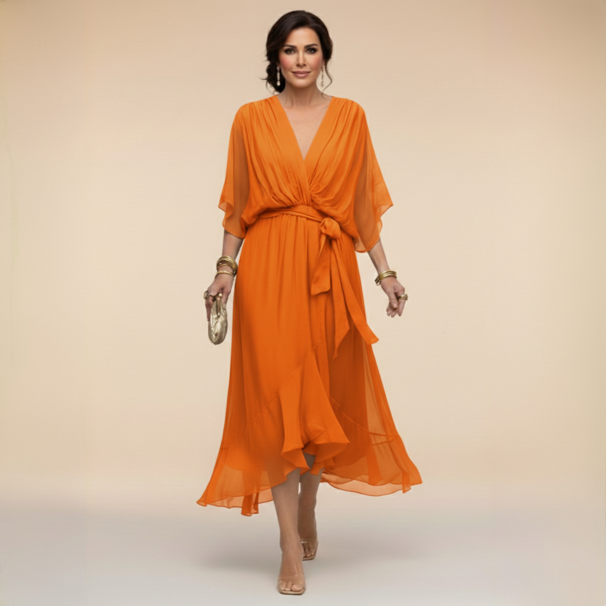 Regina | Kleid aus chiffon mit scollo mit V