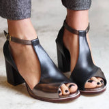 Heidi - Black Patchwork Open-Toe High-Heel Sandals