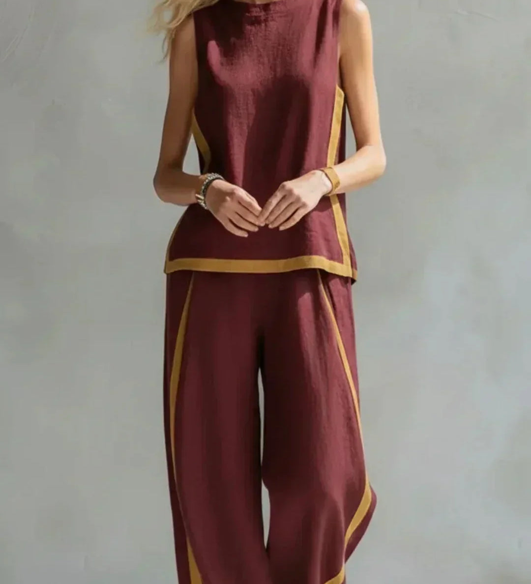 Ursula - Elegant and Casual Gilet and Trousers Set with Bicolour Finishes