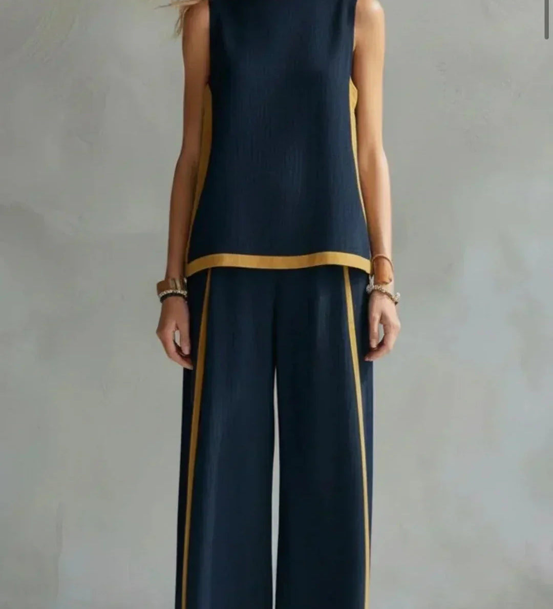 Ursula - Elegant and Casual Gilet and Trousers Set with Bicolour Finishes