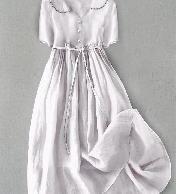 Frieda | Elegantes Baumwoll-Leinen-Kleid mit Halbarm