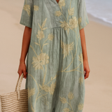 Matilda Rose - Blue-Grey Dress with Floral Embroidery