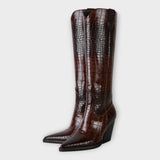 Stella - Croc-Effect Heeled Boots