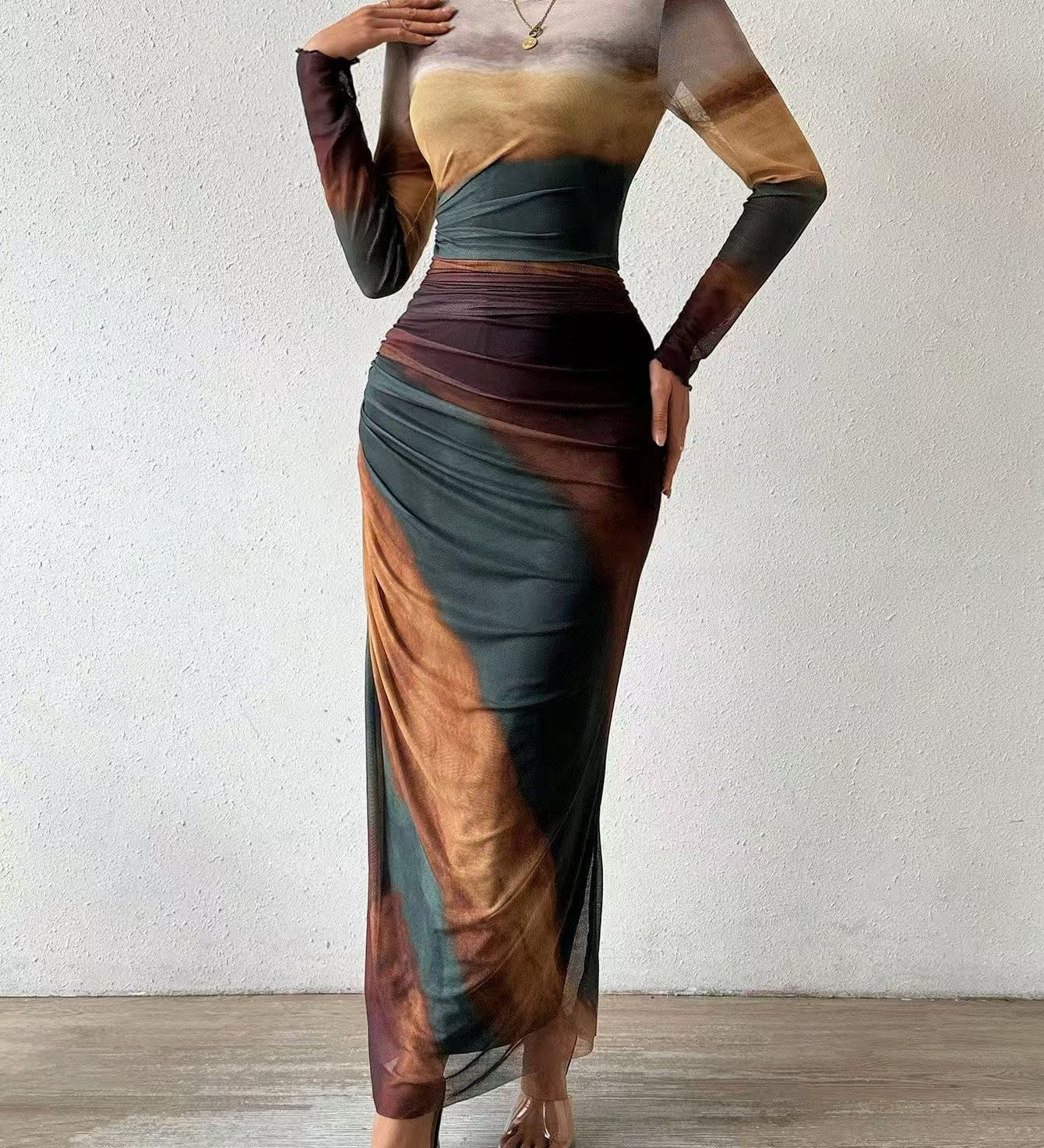 Natalia | Comfortable Printed Long Sleeve Maxi Bodycon Dress