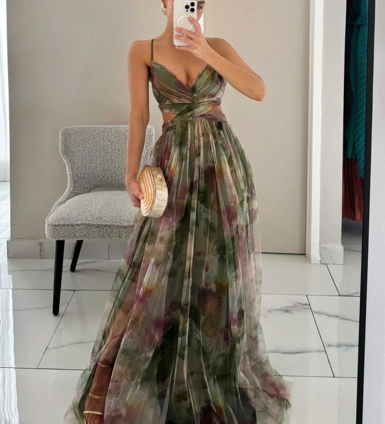 Antonia | Maxikleid Blumenprint mit V-Ausschnitt