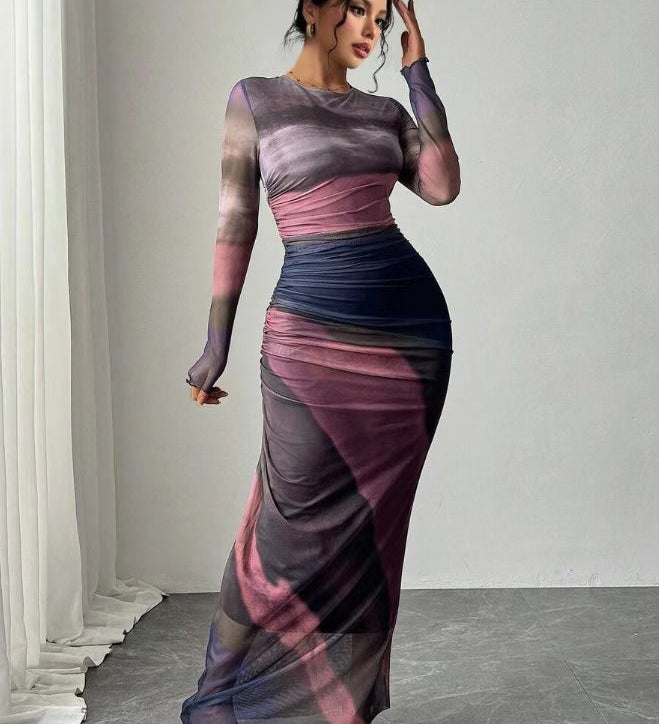 Natalia | Comfortable Printed Long Sleeve Maxi Bodycon Dress