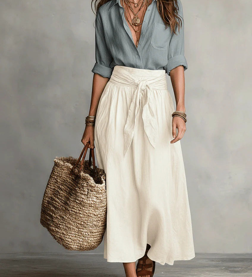 Vera – Two-piece set: black top and olive green midi skirt