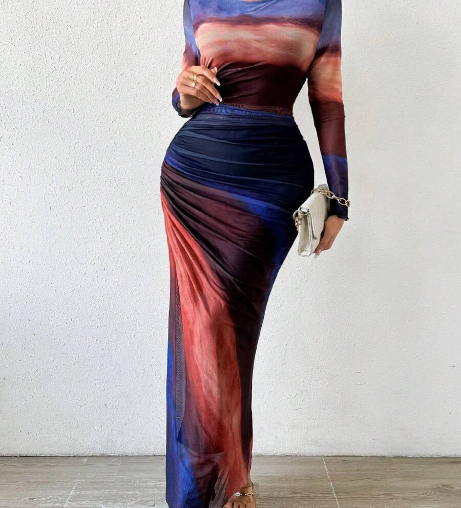 Natalia | Comfortable Printed Long Sleeve Maxi Bodycon Dress