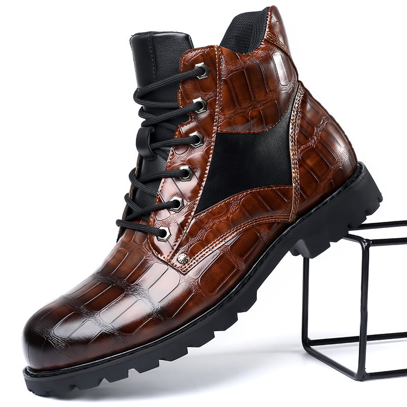 Levi - Croc-Embossed Faux Leather Boots