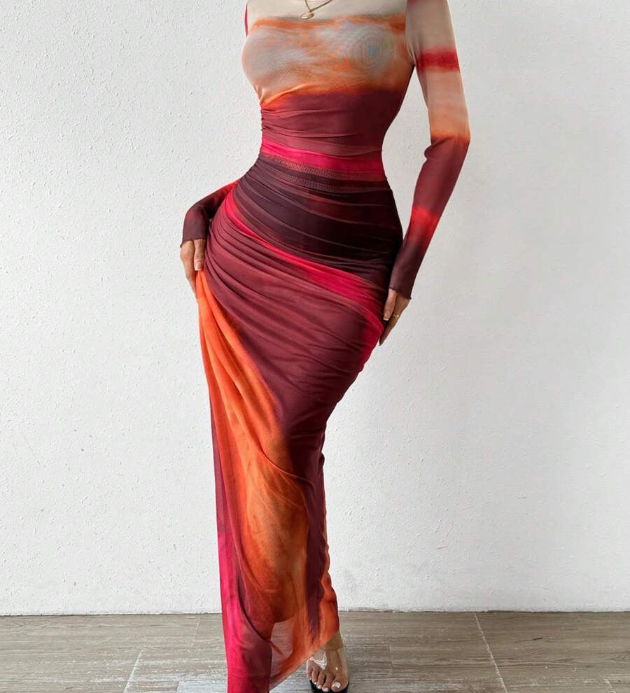 Natalia | Comfortable Printed Long Sleeve Maxi Bodycon Dress