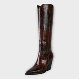 Stella - Croc-Effect Heeled Boots