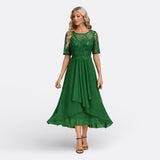 Isla - Short-Sleeve Lace Evening Dress