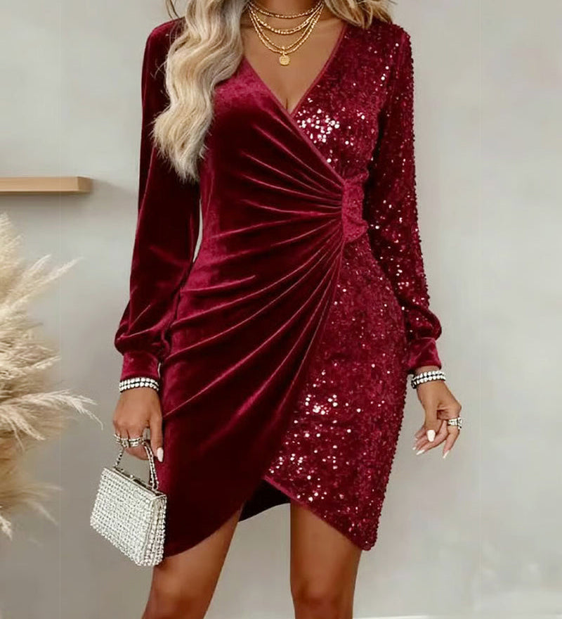 Emilia | Christmas Midi Dress with V-Neck