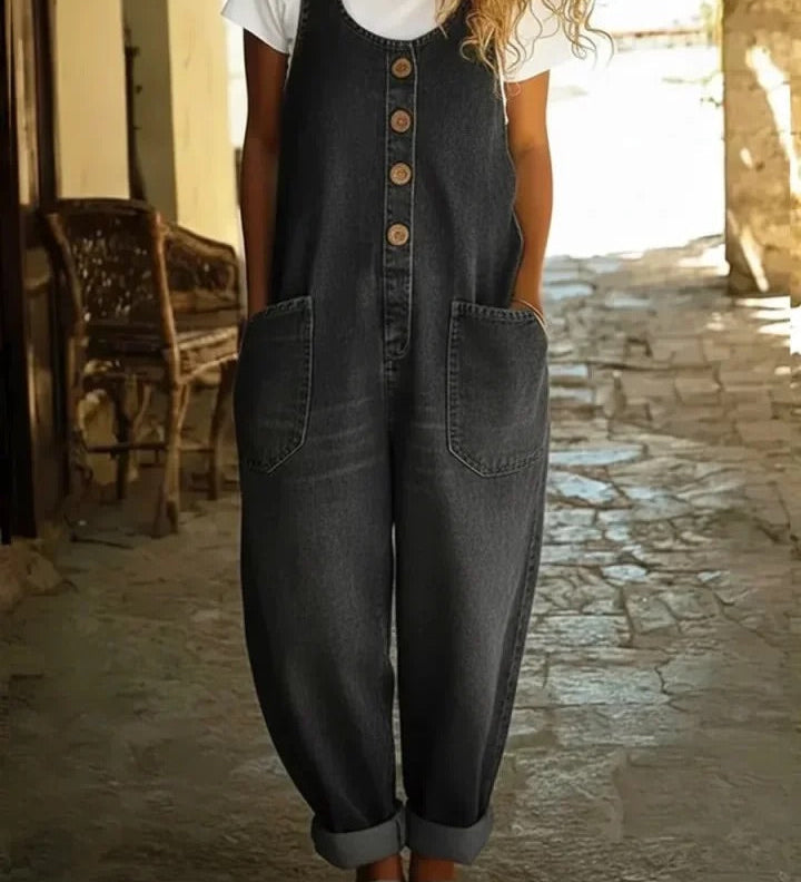 Isla - Vintage Washed Denim Cotton Jumpsuit